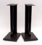 Pair of modern black finished steel speakers stands, of tubular construction and each raised on four