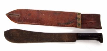 USA, machete, Collins & Co, No 1250, 1940 with black plastic grips in a stitched brown leather