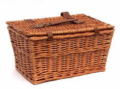 20th century basket work picnic case containing various cutlery etc, 46cms wide