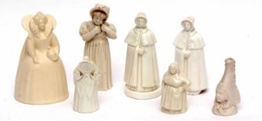 Collection of Parian ware and blanc de chine candle snuffers, modelled as children in various poses,