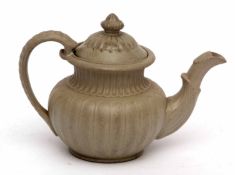 Late 19th century pottery stoneware tea pot decorated with a moulded classical design