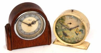 Mixed Lot: painted steel cased Smith's alarm clock with cockerel and hen dial together with a