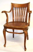 Thonet early 20th century desk chair with plain slat back, splayed arms