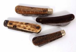 Mixed Lot: four various pocket knives, three with single folding blades, the fourth with two blades,