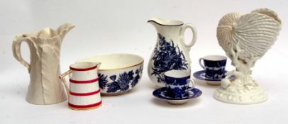 Group of Royal Worcester jugs and a bowl, together with two willow pattern coffee cups with saucers,