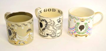 Collection of commemorative mugs by Wedgwood, commemorating the Coronation of Queen Elizabeth and