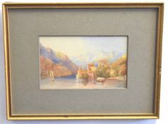 Unsigned pair of 19th century watercolours, Continental Lakeland scene and river landscape with