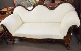 Biedermeier style mahogany sofa with triple arched back and swept frieze, 203cms wide