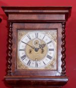 Late 18th century walnut cased 8-day longcase clock, Wm Nicholls - Oundle, the case with overhanging