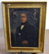 Large Watts gilt gesso picture frame currently holding a badly damaged portrait, sight size 91 x