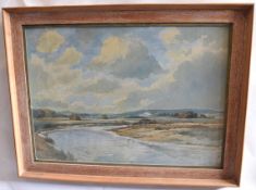 Edwin Harris, signed watercolour, "The Ouse near Lewes", 22 x 30ins