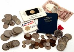 Mixed Lot: quantity of UK half-crowns and shillings together with five modern crowns and other