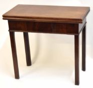 19th century mahogany tea table, fold top over plain frieze and chamfered supports, 81cms wide