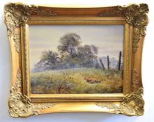 Bill Haines, signed pair of oils on canvas, Foxes in landscapes, 30 x 40cms (2)