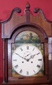 Mid-19th century oak and mahogany cross-banded 8-day longcase clock, unsigned, the hood with swan