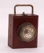 Early 20th century mahogany cased torch Eveready, the rectangular case with brass carry handle and