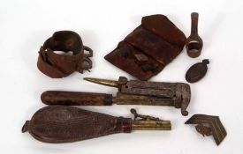 Mixed Lot: leather pouch containing a quantity of knapped firearm flints, together with a leather