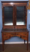 Edwardian inlaid and rosewood simulated side cabinet, the upper section with glazed doors and