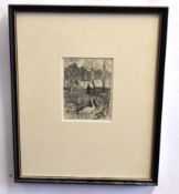 Bigot, signed in pencil to margin, black and white etching, together with three further prints by