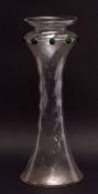 Art Nouveau style glass vase with spreading foot and glass beaded design, 35cms high