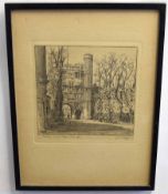 J W King, signed in pencil to margin, black and white print, inscribed "Gateway, Trinity College,