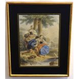 After George, antique print, Fishing scene, (possibly Baxter), 24 x 18cms