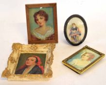 Daysi M Brookes, signed and initialled group of four miniature portraits, Female studies, assorted