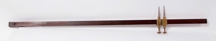 Mahogany and brass surveyor's/planner's scribe with rectangular section mahogany bar fitted with two