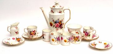 Royal Crown Derby part tea set comprising six coffee cups and saucers, milk jug, sugar bowl and