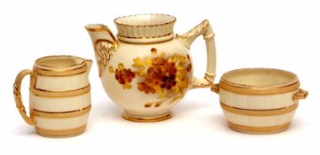 Group of three Grainger Worcester and Royal Worcester blush wares decorated with gilded bands, the