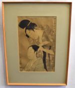 Japanese School, coloured woodblock, Two ladies, 37 x 23cms