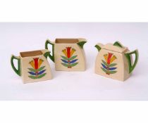 Royal Doulton Art Deco teapot with two jugs, Art Deco stylised floral design, the base with Royal