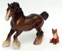 Beswick ware model of a fox together with a large model of a cart horse (2)