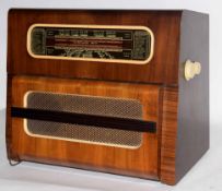 Mid-20th century walnut cased record/radiogram, "Regentone", the bevelled rectangular cabinet with