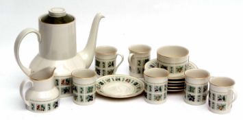Doulton tea set in the Tapestry pattern comprising six coffee cups and saucers, milk jug, sugar bowl