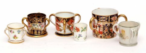 Group of six miniature tygs, two Royal Crown Derby, Crown Staffordshire and three Royal Worcester,