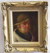 David W Haddon, oil on board, signed lower left, "Ancient fisherman", 26 x 21cms