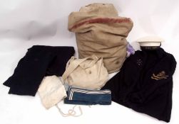 Mid-20th century Royal Naval kitbag and contents comprising a white Naval cap with band to HMS Tiger