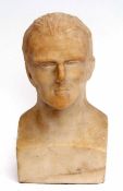 Small carved marble head and shoulders bust of a scholar, 20cms high