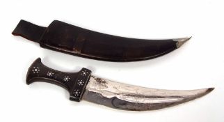 20th century Indian horn handled dagger with aluminium inlaid handle and polished blade stamped "