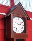 Mid-19th century French wall mounted weight driven clock, Robert a Albi, the red painted and gilt