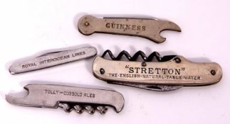 Mixed Lot: four various advertising waiter's friends and pocket knife including Guinness,