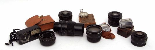 Mixed Lot: six various camera lenses together with four various light meters, various dates and