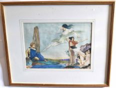 After Sir William Russell Flint, bears signature, watercolour, "Theseus", 25 x 35cms