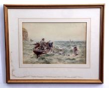 Attributed to John Gutteridge Sykes, watercolour, "Pulling in the net", 22 x 33cms