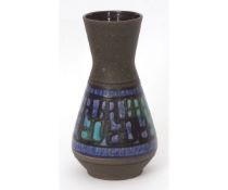 Austrian Pottery vase with a blue and green chequered design on a black ground, 30cms high