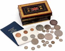 Mixed Lot: small cash tin containing a Victorian 1900 crown together with three further crowns, four
