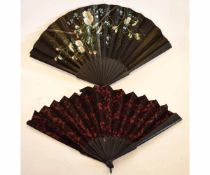 Pair of good quality silk and painted fans with a daisy and floral decoration with ebonised detail