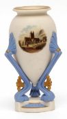 19th century George Grainger & Co Worcester vase, painted with a view of Malvern, cornucopia vase