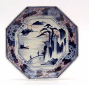 Late 19th century Japanese porcelain Nabeshima type dish of octagonal form, the centre with island